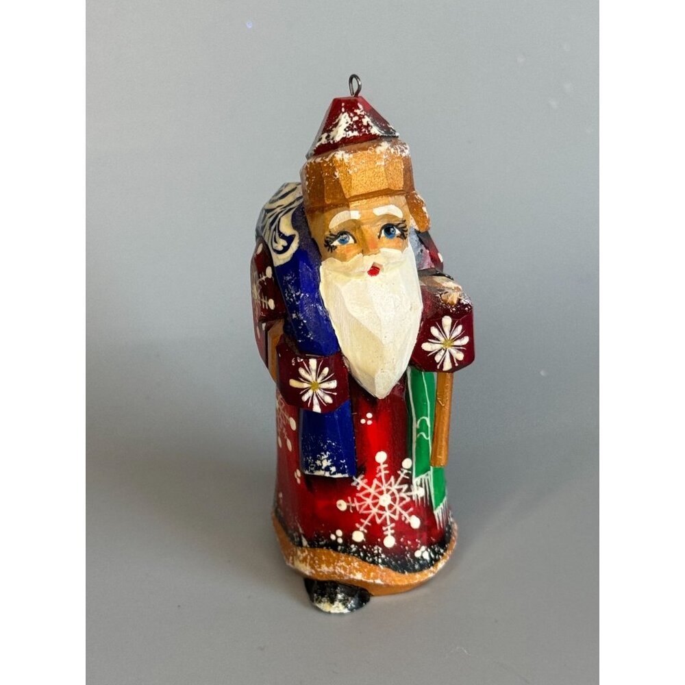 Mini Russian Ded Moroz Santa Ornament Hand Painted Wood Signed 3" - Picture 5 of 8